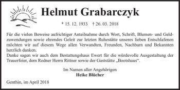 Traueranzeige von Helmut Grabarczyk  von Magdeburger Volksstimme