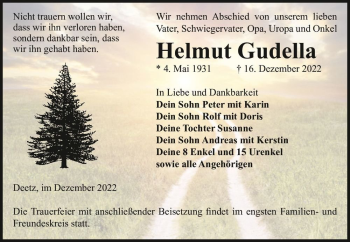 Traueranzeige von Helmut Gudella  von Magdeburger Volksstimme