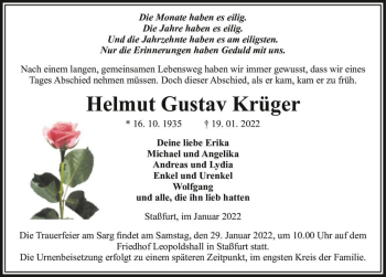 Traueranzeige von Helmut Gustav Krüger  von Magdeburger Volksstimme