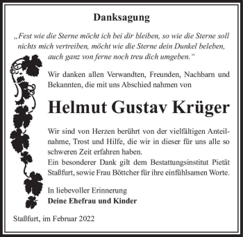 Traueranzeige von Helmut Gustav Krüger  von Magdeburger Volksstimme