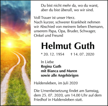 Traueranzeige von Helmut Guth  von Magdeburger Volksstimme