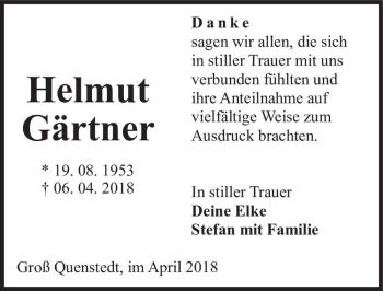 Traueranzeige von Helmut Gärtner  von Magdeburger Volksstimme