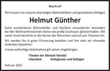 Traueranzeige von Helmut Günther  von Magdeburger Volksstimme