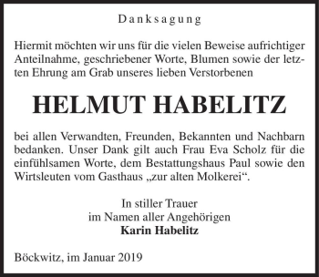 Traueranzeige von Helmut Habelitz  von Magdeburger Volksstimme