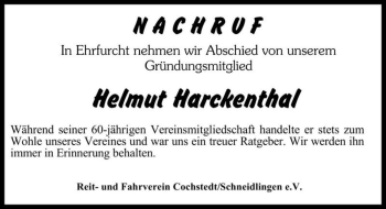 Traueranzeige von Helmut Harckenthal  von Magdeburger Volksstimme