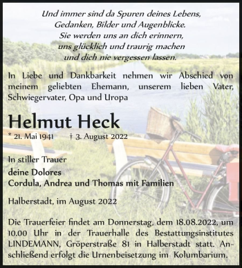 Traueranzeige von Helmut Heck  von Magdeburger Volksstimme