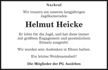 Traueranzeige von Helmut Heicke  von Magdeburger Volksstimme