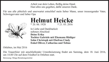 Traueranzeige von Helmut Heicke  von Magdeburger Volksstimme