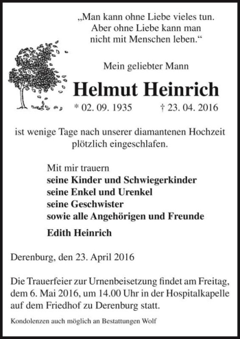 Traueranzeige von Helmut Heinrich  von Magdeburger Volksstimme