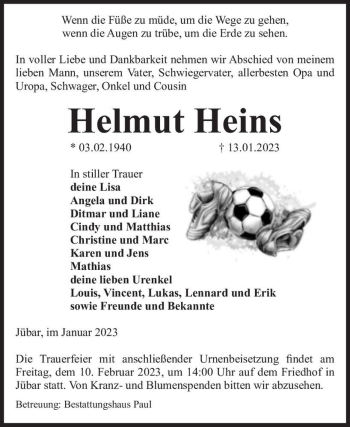 Traueranzeige von Helmut Heins  von Magdeburger Volksstimme