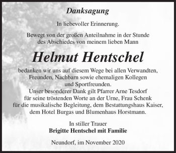 Traueranzeige von Helmut Hentschel  von Magdeburger Volksstimme