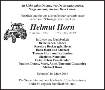 Traueranzeige von Helmut Horn  von Magdeburger Volksstimme