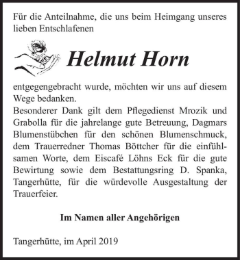 Traueranzeige von Helmut Horn  von Magdeburger Volksstimme