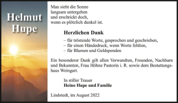 Traueranzeige von Helmut Hupe  von Magdeburger Volksstimme