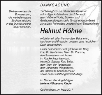 Traueranzeige von Helmut Höhne  von Magdeburger Volksstimme