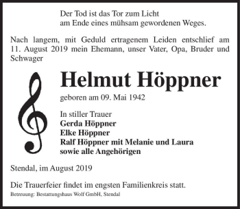 Traueranzeige von Helmut Höppner  von Magdeburger Volksstimme
