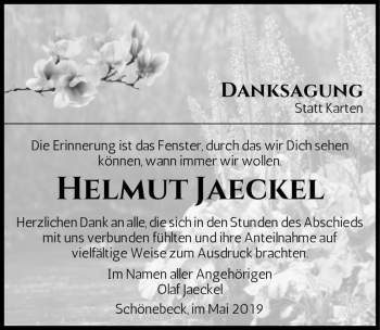 Traueranzeige von Helmut Jaeckel  von Magdeburger Volksstimme