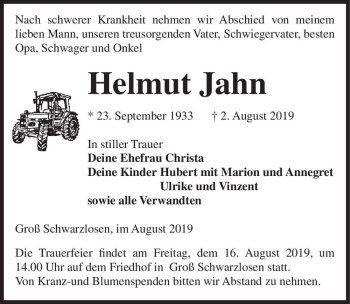 Traueranzeige von Helmut Jahn  von Magdeburger Volksstimme