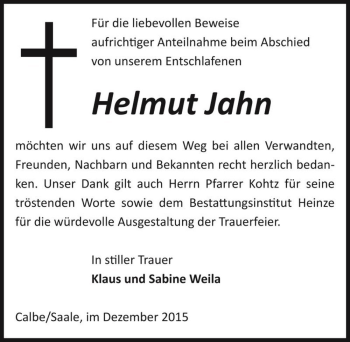 Traueranzeige von Helmut Jahn  von Magdeburger Volksstimme