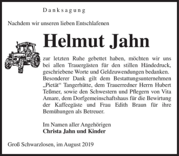 Traueranzeige von Helmut Jahn  von Magdeburger Volksstimme