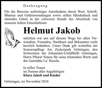 Traueranzeige von Helmut Jakob  von Magdeburger Volksstimme