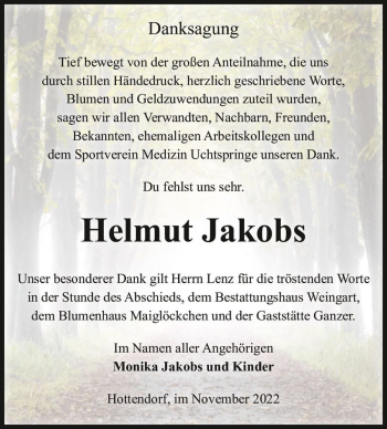 Traueranzeige von Helmut Jakobs  von Magdeburger Volksstimme