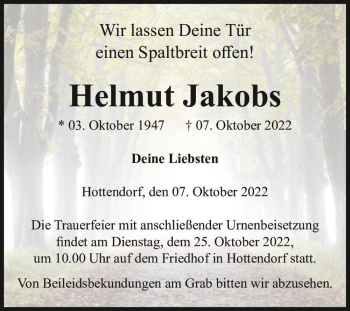 Traueranzeige von Helmut Jakobs  von Magdeburger Volksstimme