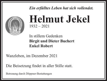 Traueranzeige von Helmut Jekel  von Magdeburger Volksstimme