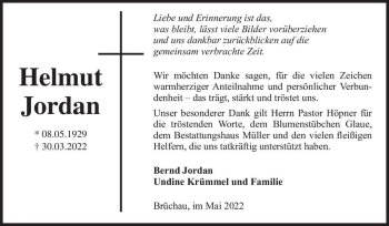 Traueranzeige von Helmut Jordan  von Magdeburger Volksstimme
