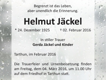 Traueranzeige von Helmut Jäckel  von Magdeburger Volksstimme