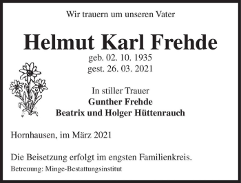 Traueranzeige von Helmut Karl Frehde  von Magdeburger Volksstimme