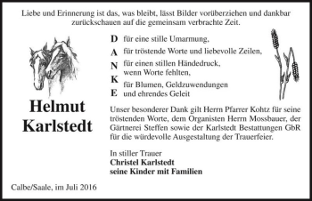 Traueranzeige von Helmut Karlstedt  von Magdeburger Volksstimme