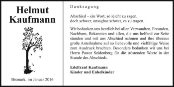 Traueranzeige von Helmut Kaufmann  von Magdeburger Volksstimme