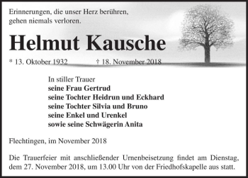 Traueranzeige von Helmut Kausche  von Magdeburger Volksstimme
