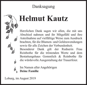 Traueranzeige von Helmut Kautz  von Magdeburger Volksstimme