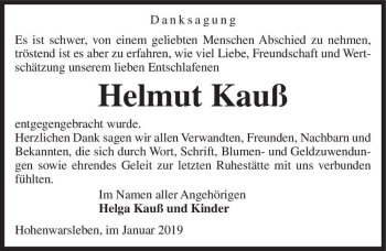 Traueranzeige von Helmut Kauß  von Magdeburger Volksstimme