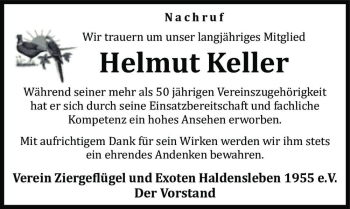Traueranzeige von Helmut Keller  von Magdeburger Volksstimme