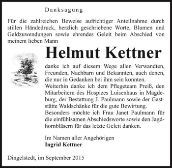 Traueranzeige von Helmut Kettner  von Magdeburger Volksstimme