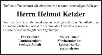 Traueranzeige von Helmut Ketzler  von Magdeburger Volksstimme