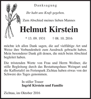 Traueranzeige von Helmut Kirstein  von Magdeburger Volksstimme