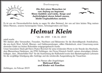Traueranzeige von Helmut Klein  von Magdeburger Volksstimme