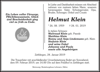 Traueranzeige von Helmut Klein  von Magdeburger Volksstimme