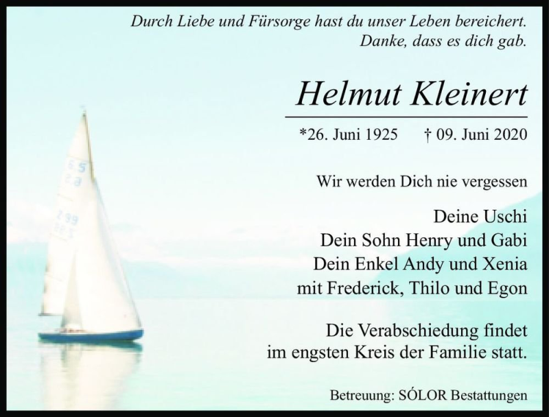  Traueranzeige für Helmut Kleinert  vom 20.06.2020 aus Magdeburger Volksstimme