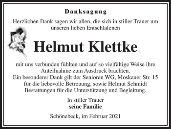 Traueranzeige von Helmut Klettke  von Magdeburger Volksstimme