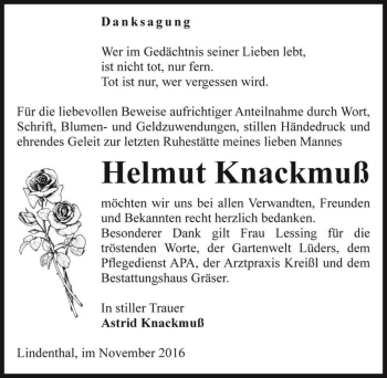 Traueranzeige von Helmut Knackmuß  von Magdeburger Volksstimme
