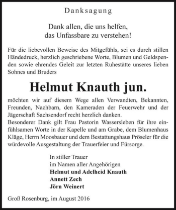 Traueranzeige von Helmut Knauth jun.  von Magdeburger Volksstimme