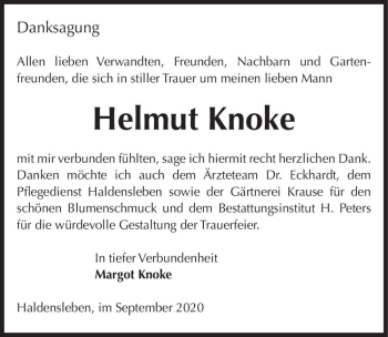 Traueranzeige von Helmut Knok  von Magdeburger Volksstimme