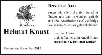Traueranzeige von Helmut Knust  von Magdeburger Volksstimme