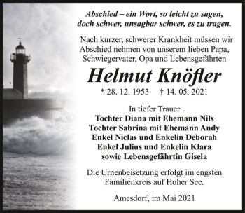 Traueranzeige von Helmut Knöfler  von Magdeburger Volksstimme