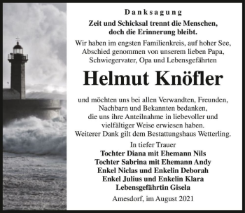 Traueranzeige von Helmut Knöfler  von Magdeburger Volksstimme